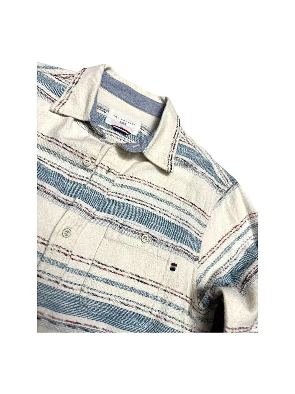 SOL ANGELES Embroidered Luxury Designer Striped Casual Button Shirt Mens Medium - Picture 5 of 5